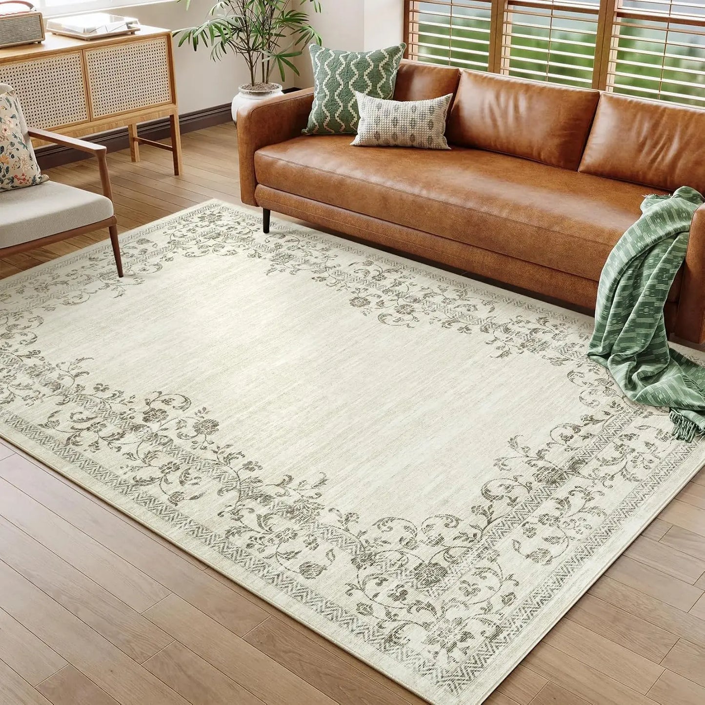 Floral Bordered Large Soft Carpet