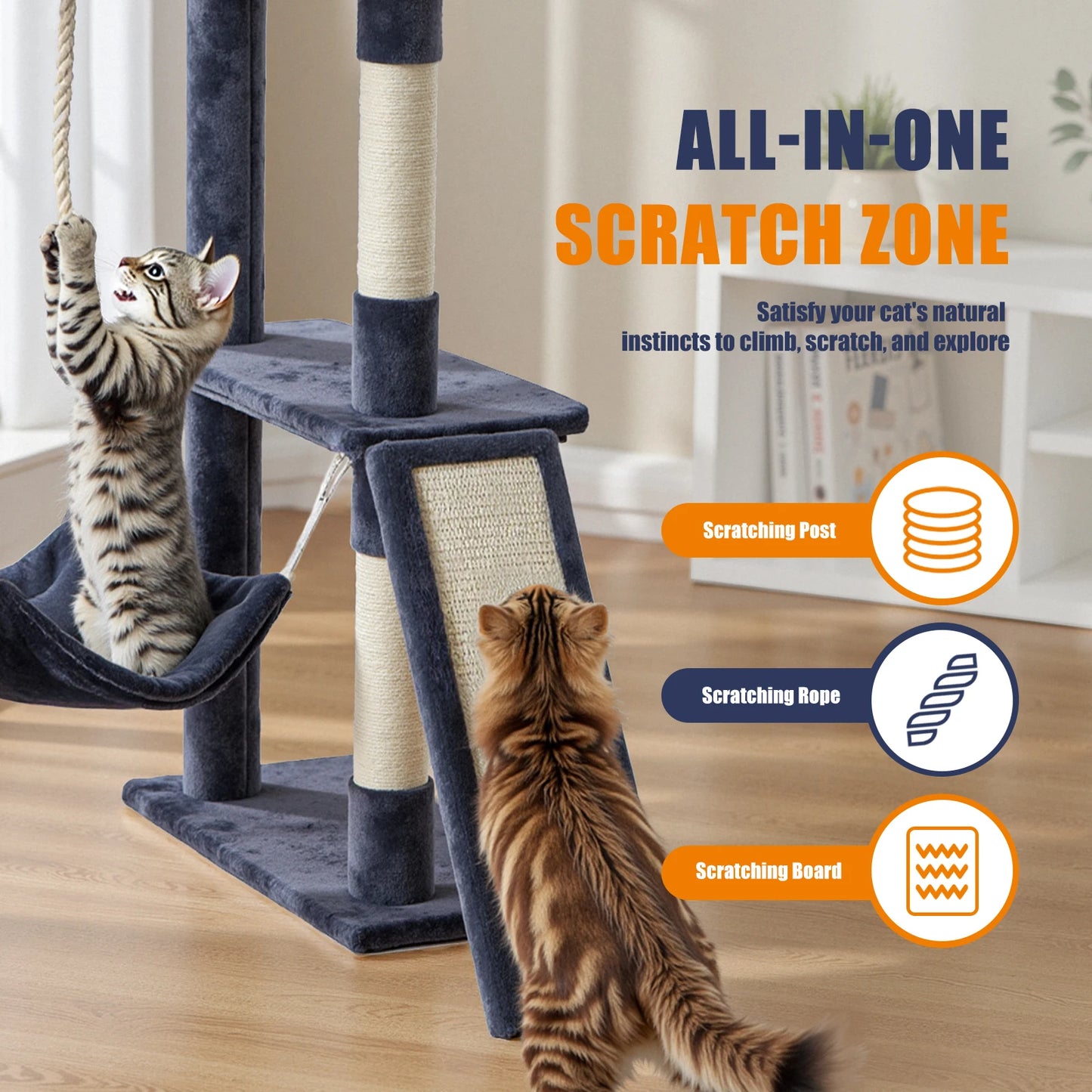 63-Inch Multi-Level Cat Tree for Indoor Cats