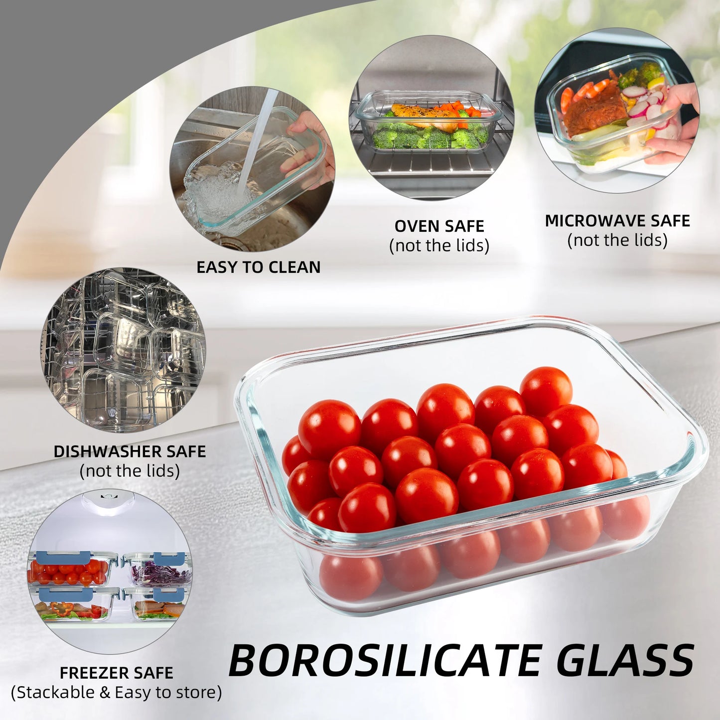Glass Food Storage Containers Set, Leakproof Airtight
