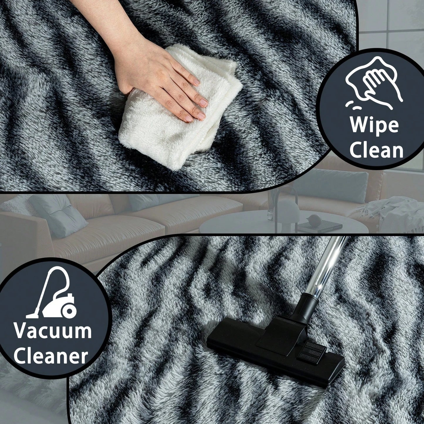 Fluffy Long Shag Zebra Print Area Rug