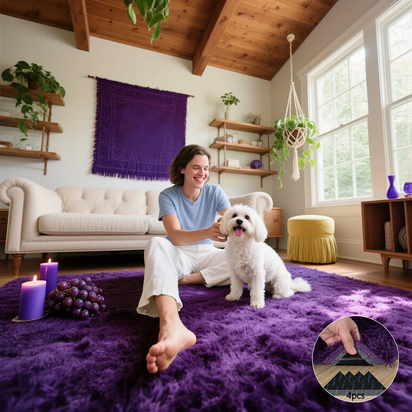 Purple Fluffy Soft Shaggy Non-Slip Rug