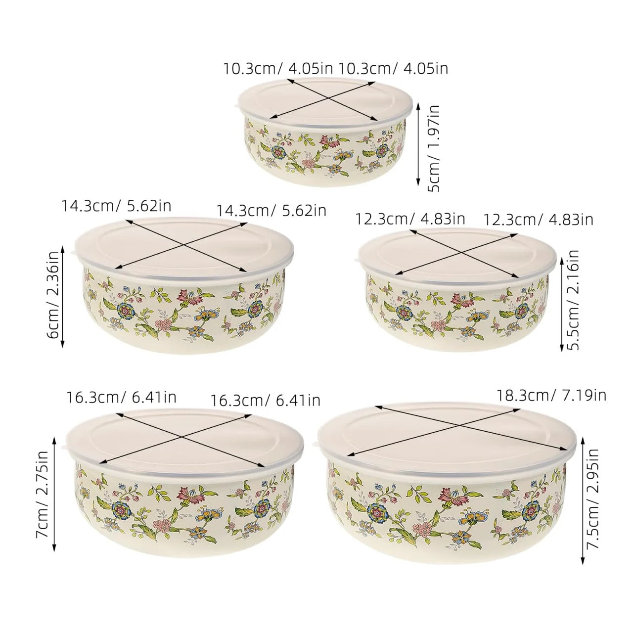 5PCS Enamel Bowls With Lids