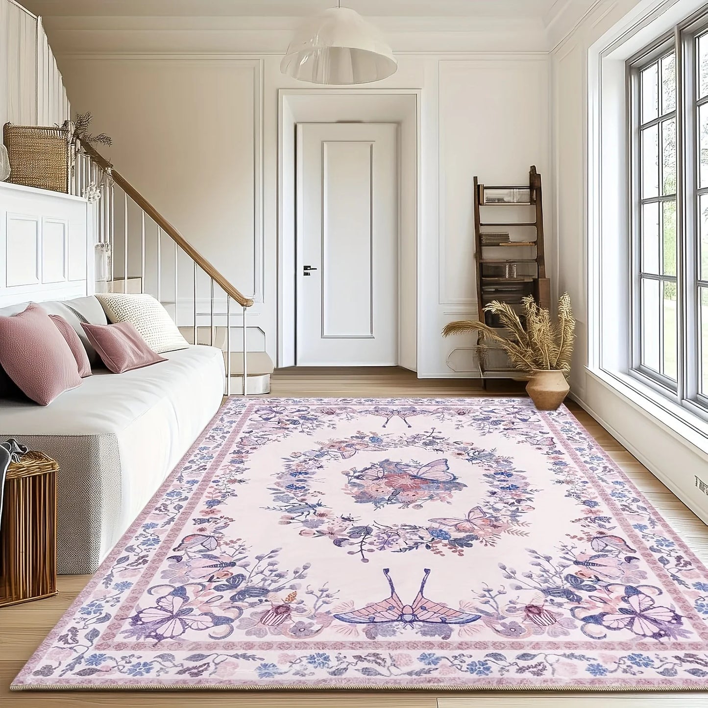 Pink Vintage Floral Large Area Rug
