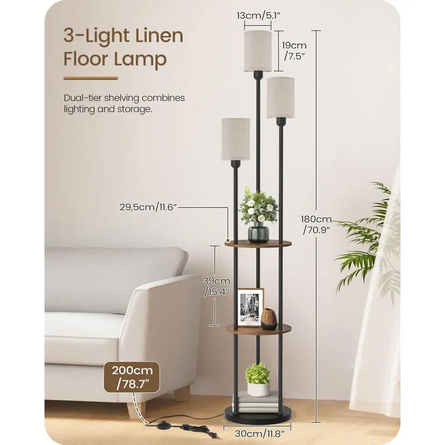 Modern Floor Lamp With 3 Linen Shades and Foot Switch