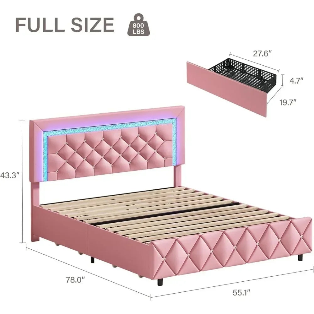 Upholstered Bed Frame with Storage, Diamond Design