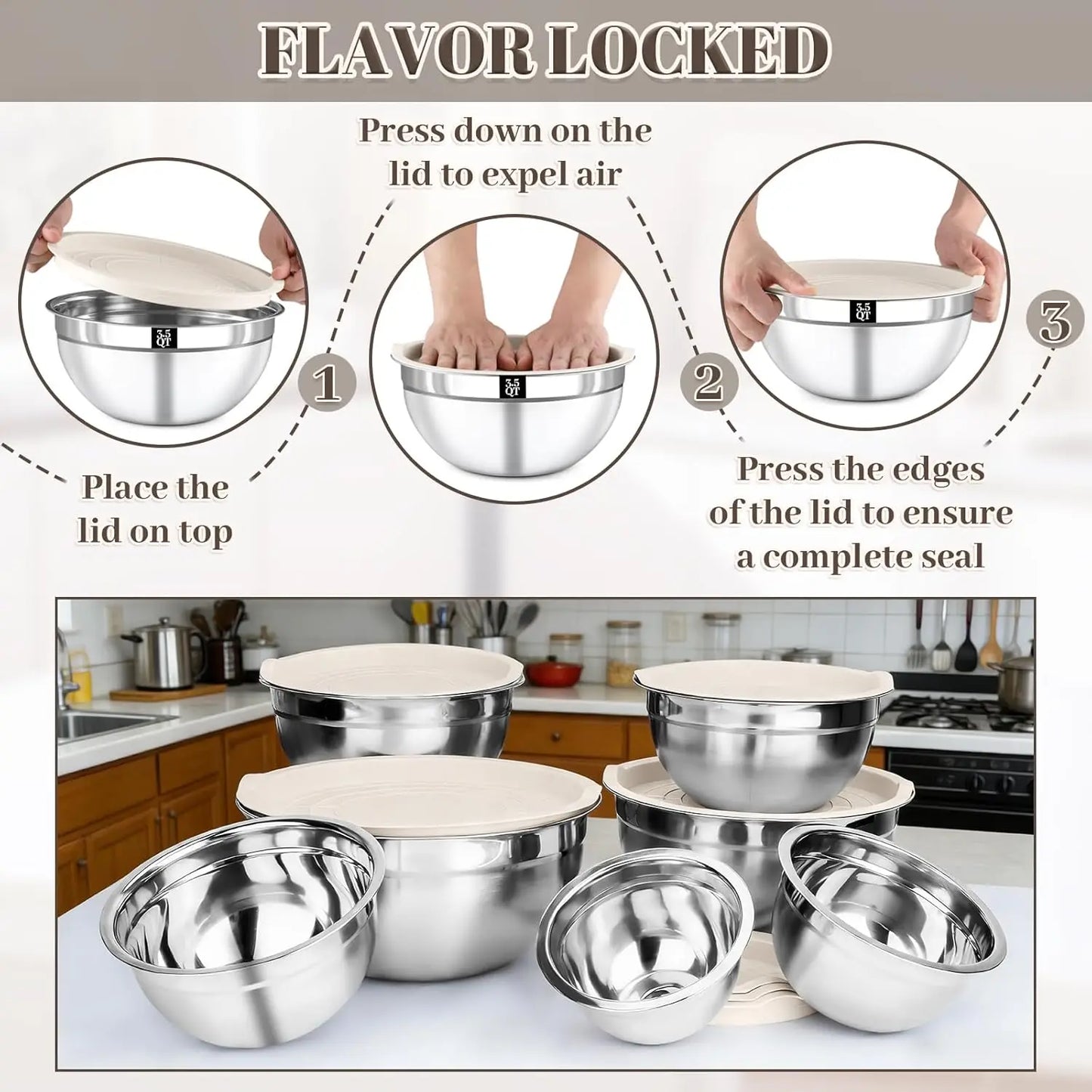 7-Piece Stainless Steel Mixing Bowls With Lids