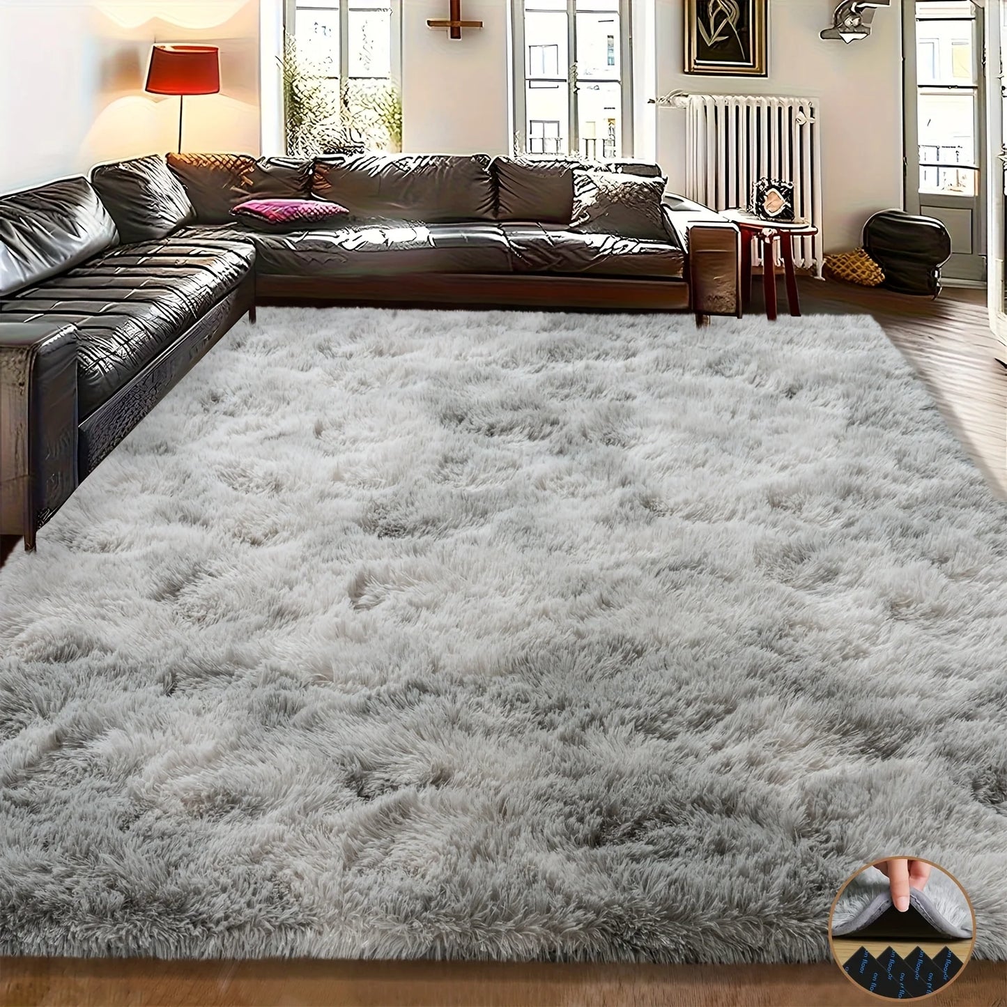 Fluffy Tie-Dyed Gray Home Decoration Carpet