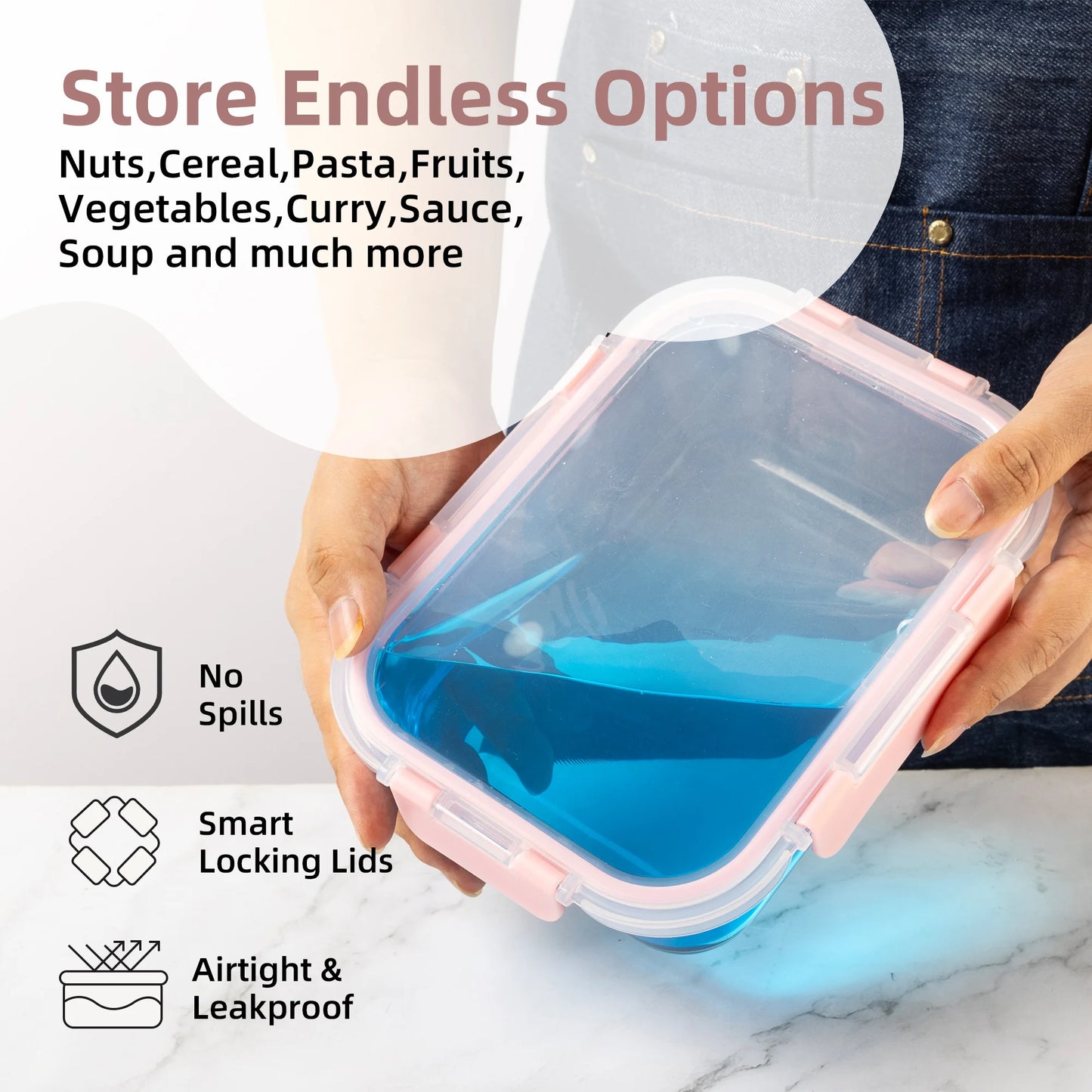 Glass Food Storage Containers Set, Leakproof Airtight