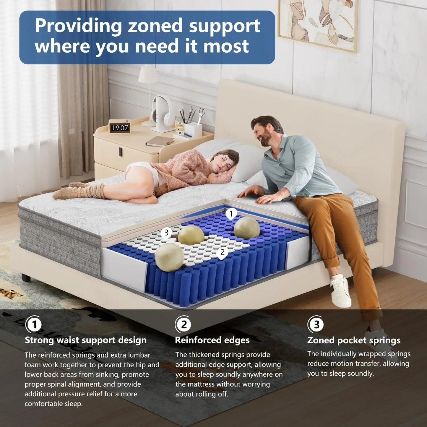 Plush Hybrid Mattress, Supportive Comfort, Restful Sleep