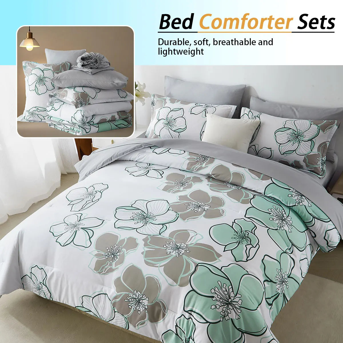 7-Pcs Floral Print Quilt Set