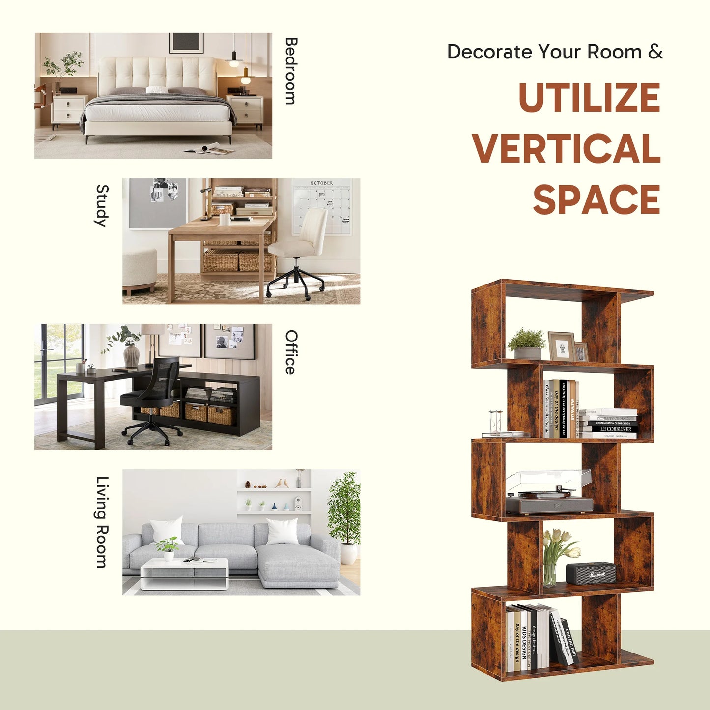 62IN Geometric Bookcase 5 Tier