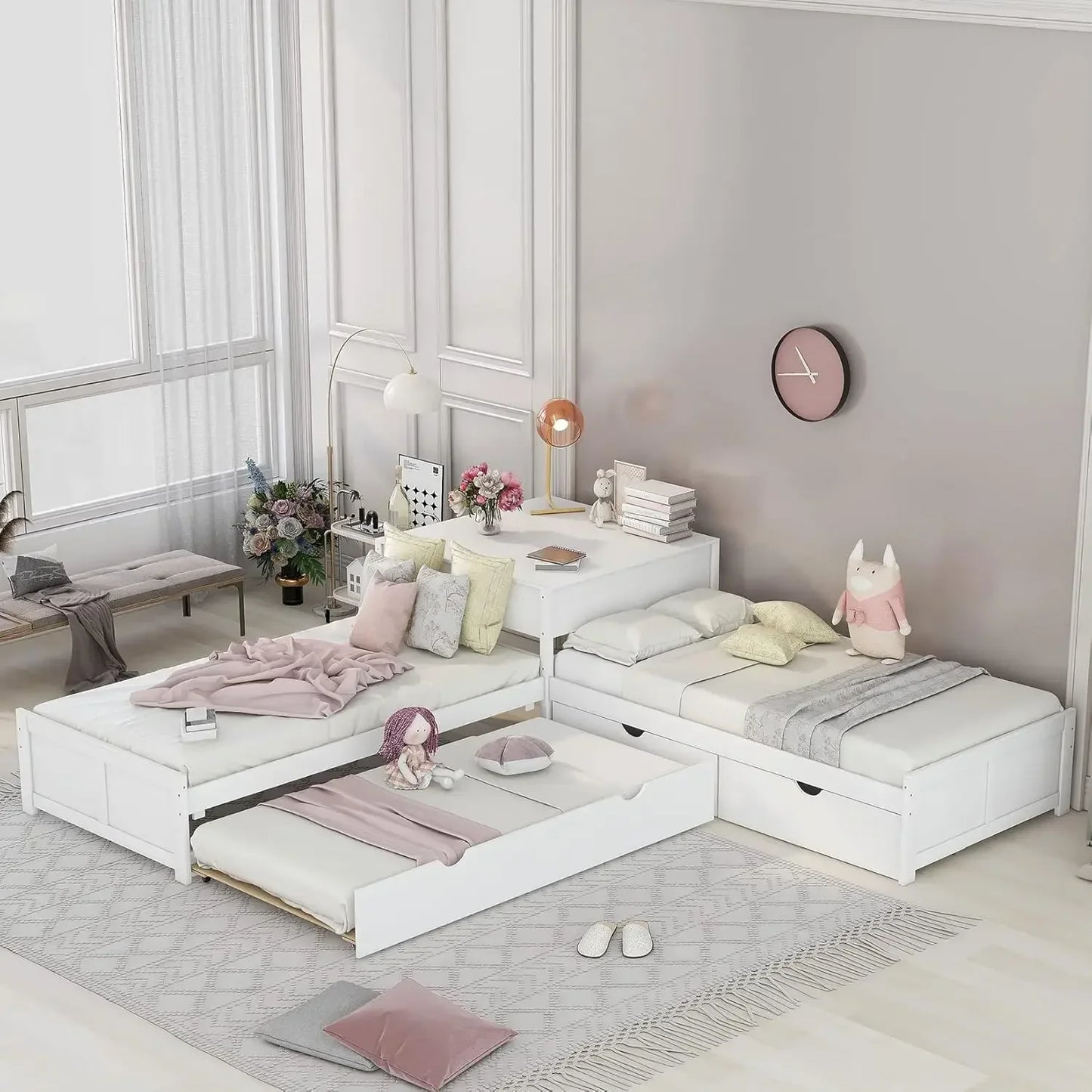 L-shaped Double Corner Bed Frame With Storage Drawers