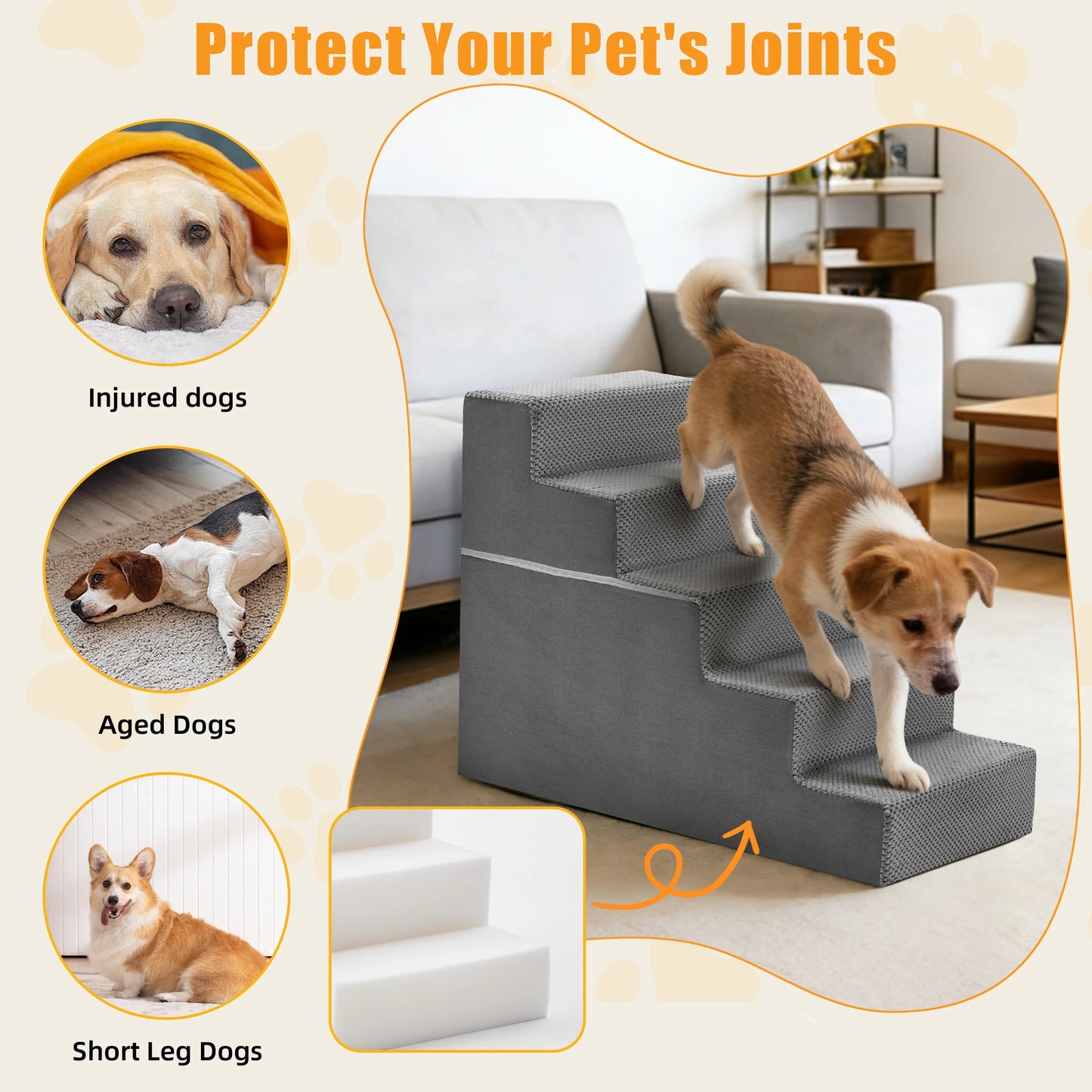 3/4/5-Step Foam Dog Stairs for Small Pets