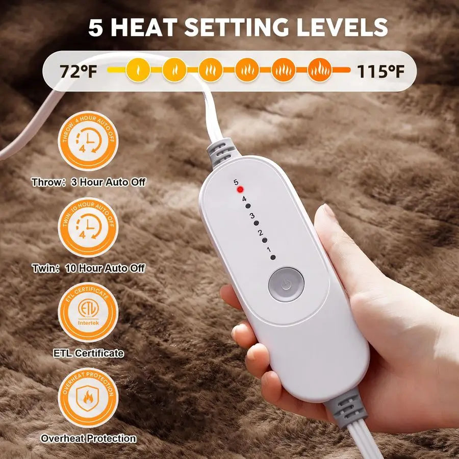 Faux Fur Soft Heated Throw Blanket