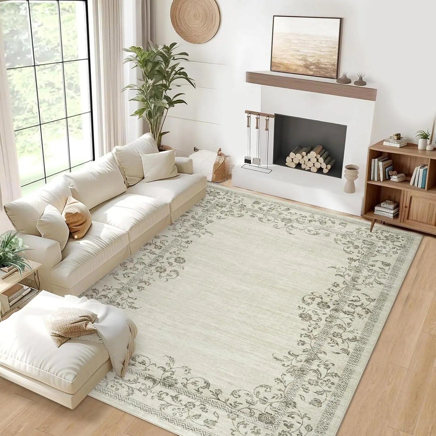 Floral Bordered Large Soft Carpet