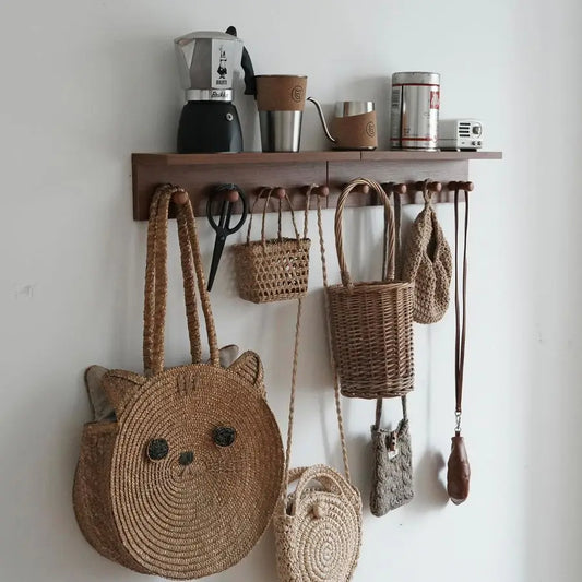 Wooden Coat Rack with Shelf & Hooks