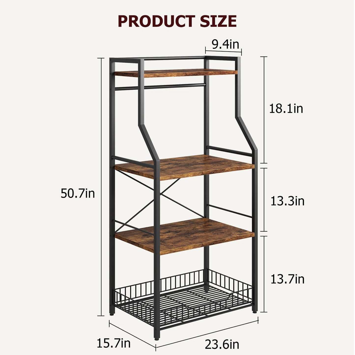 Microwave Oven Bakers Rack 4-Tier Stand