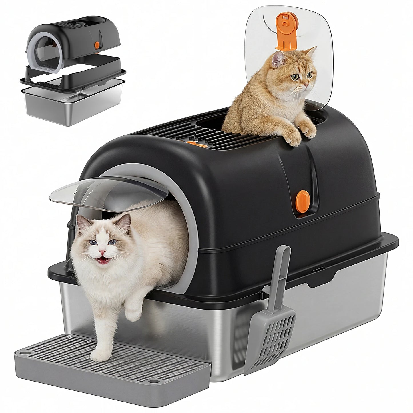 24IN Stainless Steel Cat Litter Box With Lid