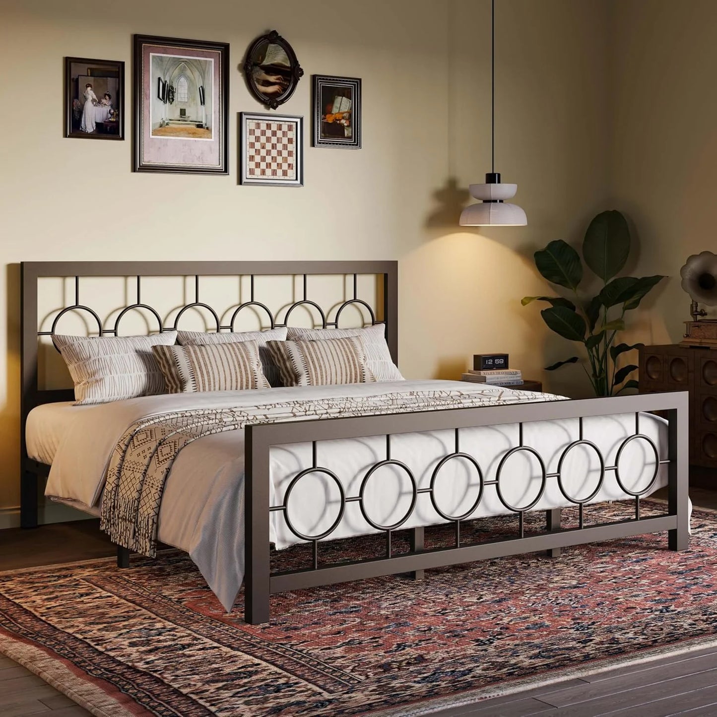 Metal Bed Frame With Vintage Circular Design