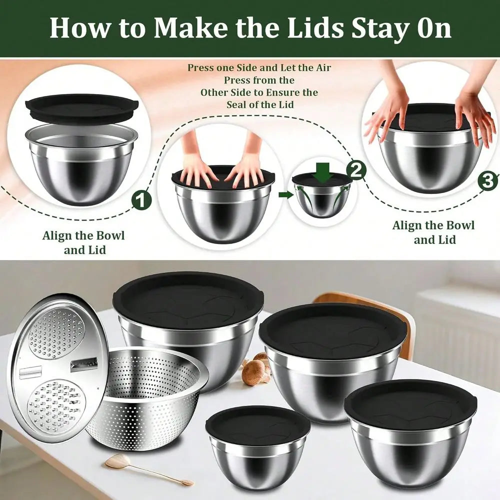 16-Piece Stainless Steel Mixing Bowls With Lids Set