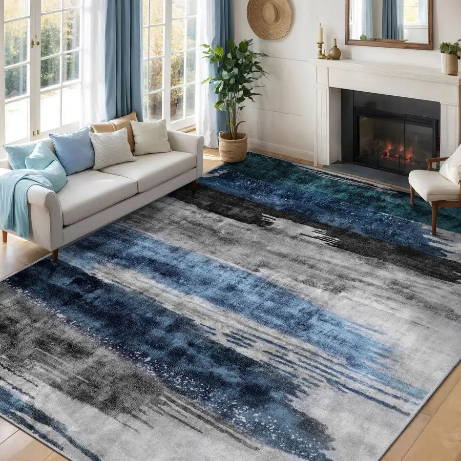Modern Abstract Area Rug – 5x7 Blue