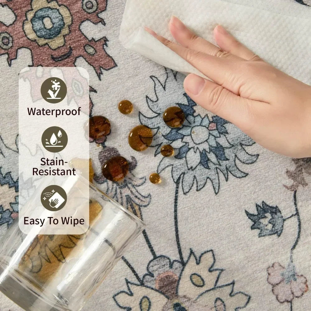 Floral Boho 8x10 Area Rugs, Low Pile Wool Carpets