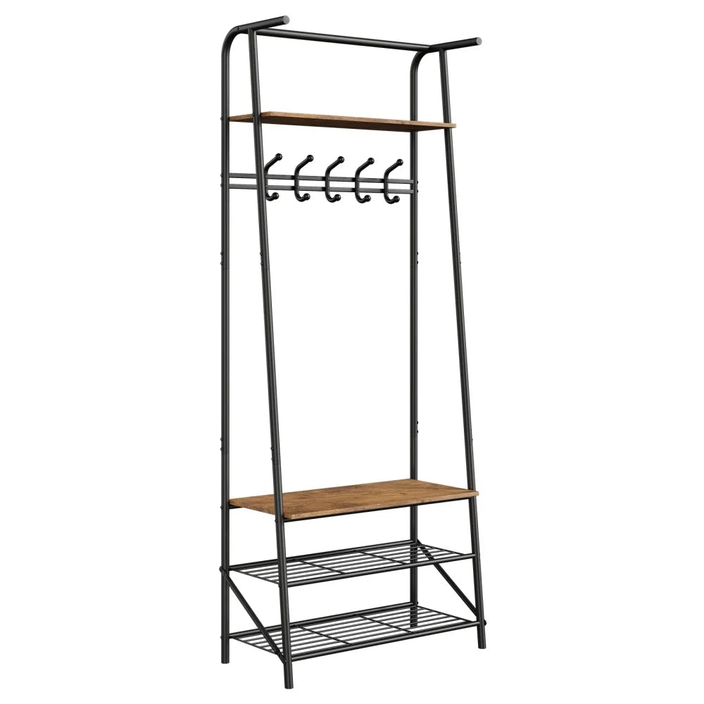 Entryway Coat Rack With Hooks & Steel Frame