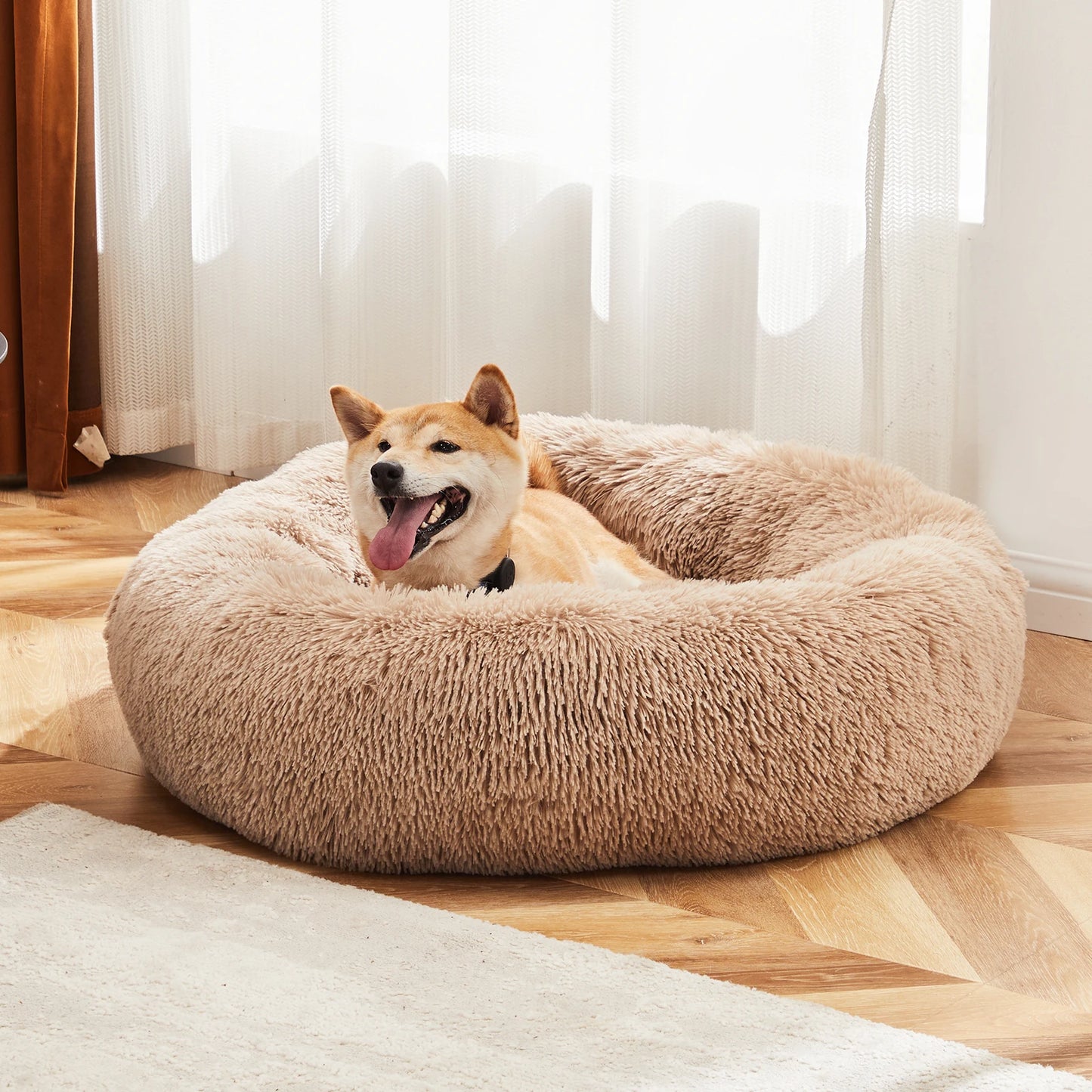 Round Plush Calming Bed For Pets