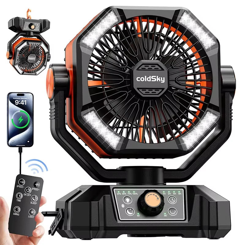 Portable ColdSky Fan With 4 LED Lantern Battery