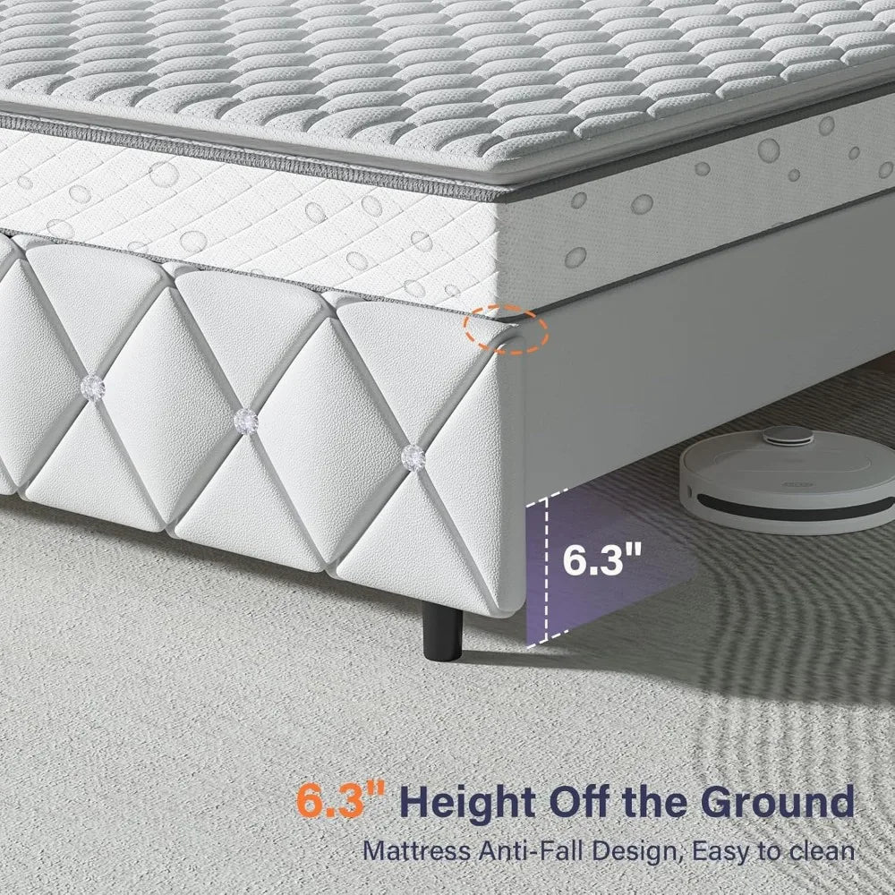Platform Bed Frame With Upholstered Diamond Headboard