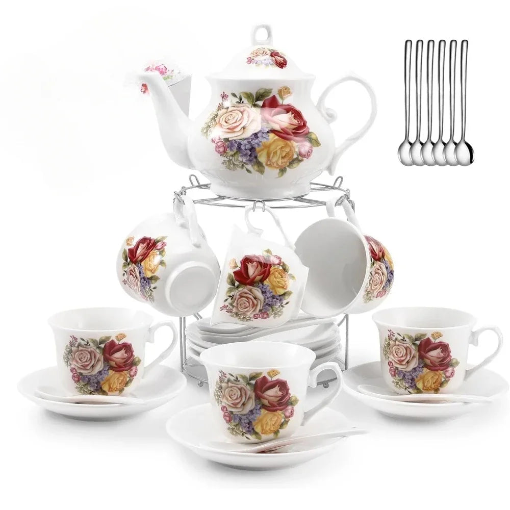 Ceramic 26-Piece Porcelain Tea Set, (7 oz) and teapot (28 oz)