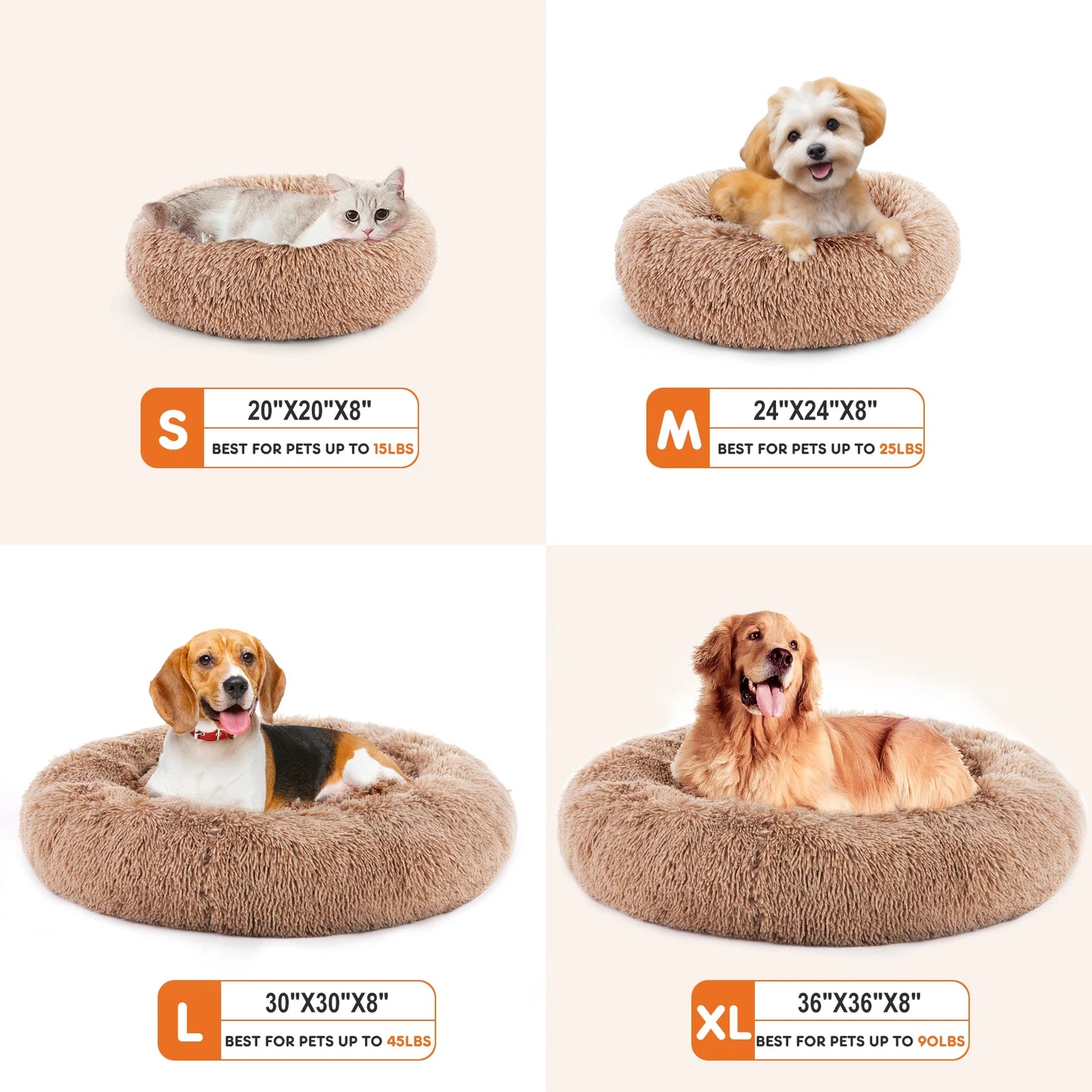 Round Plush Calming Bed For Pets