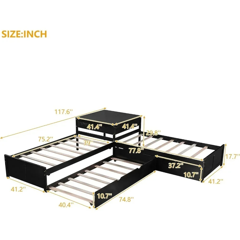 L-shaped Double Corner Bed Frame With Storage Drawers