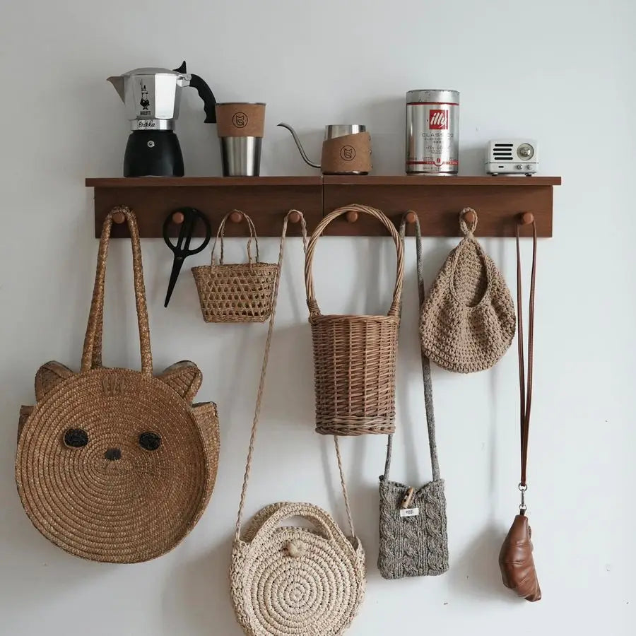 Wooden Coat Rack with Shelf & Hooks