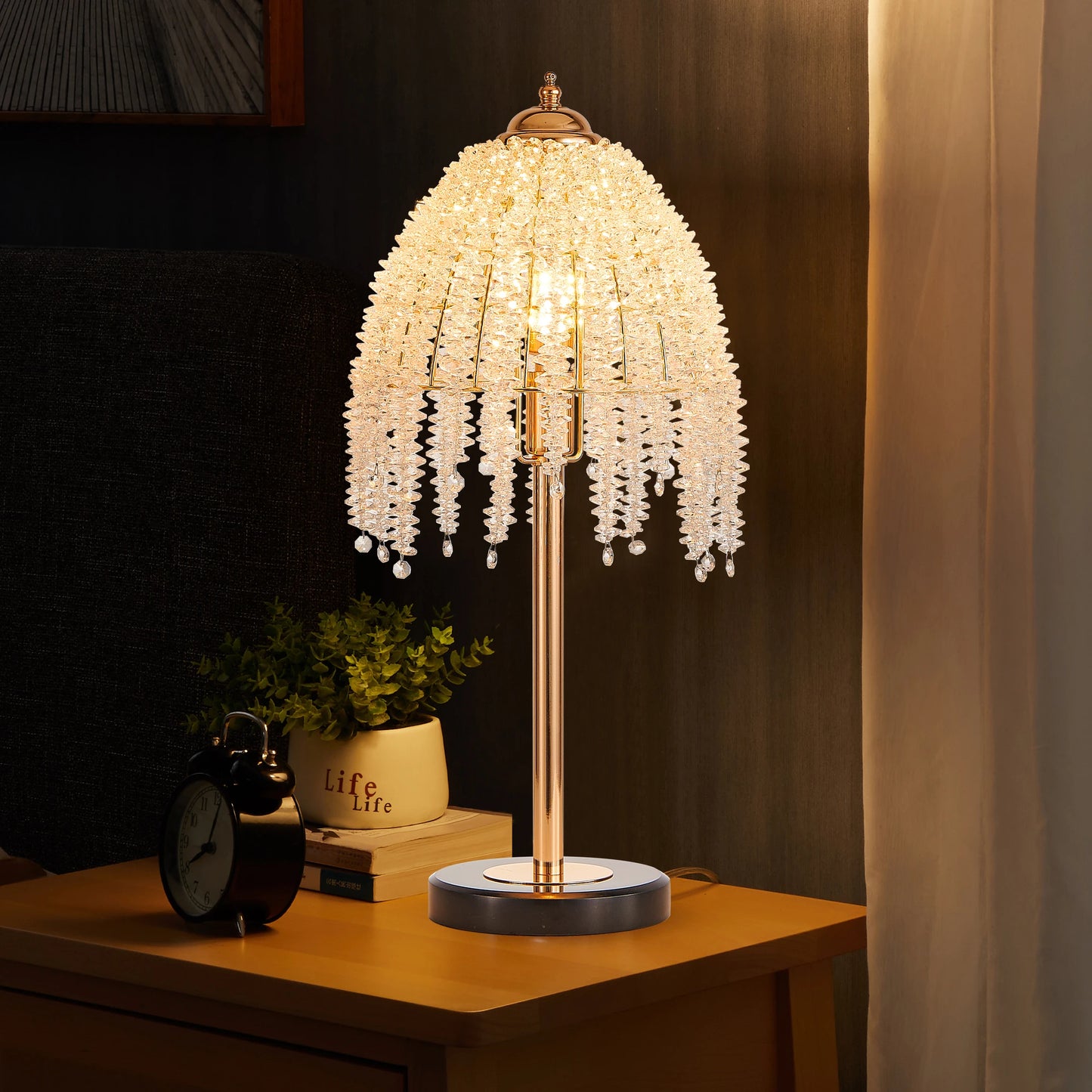 19"(H) Elegant Crystal Table Lamp Vintage Waterfall