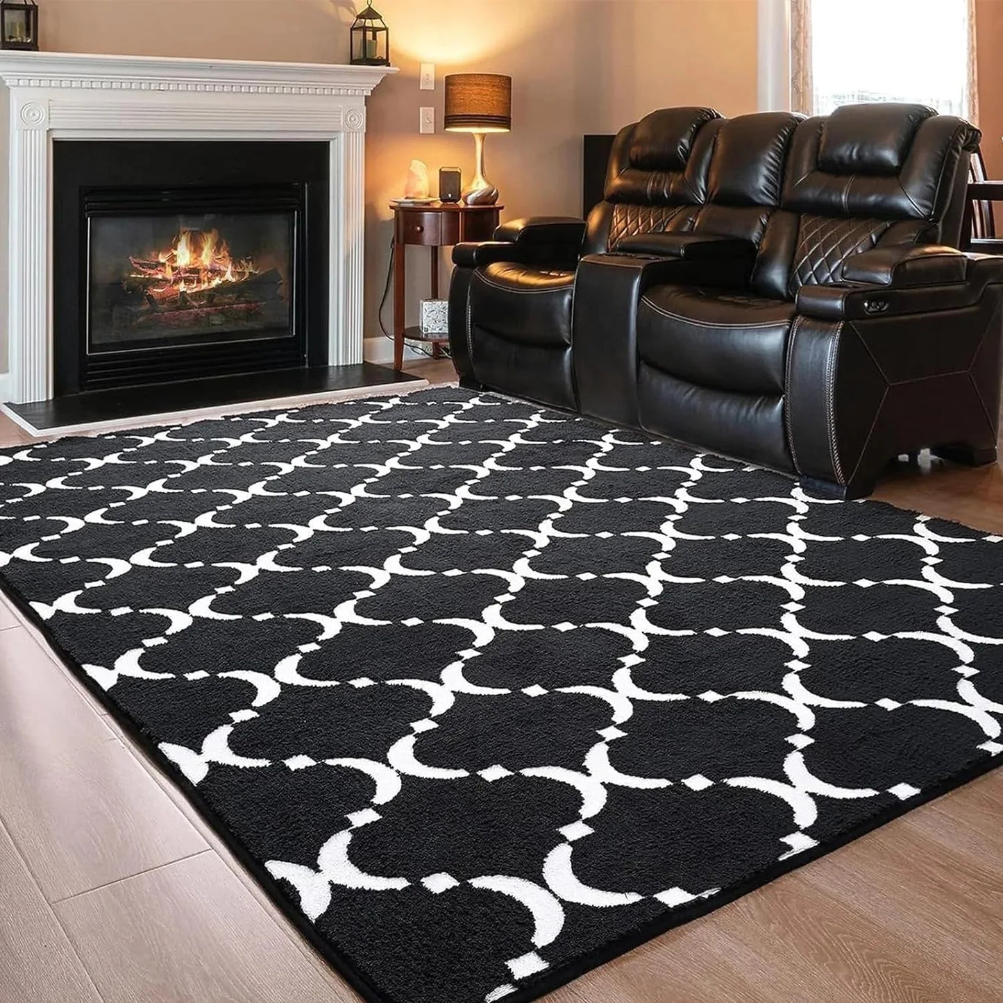 Black/Gray Plush Geometric Rug