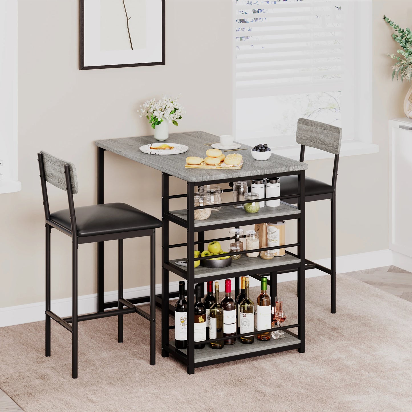 Dining Table Set for 2 With Shelves