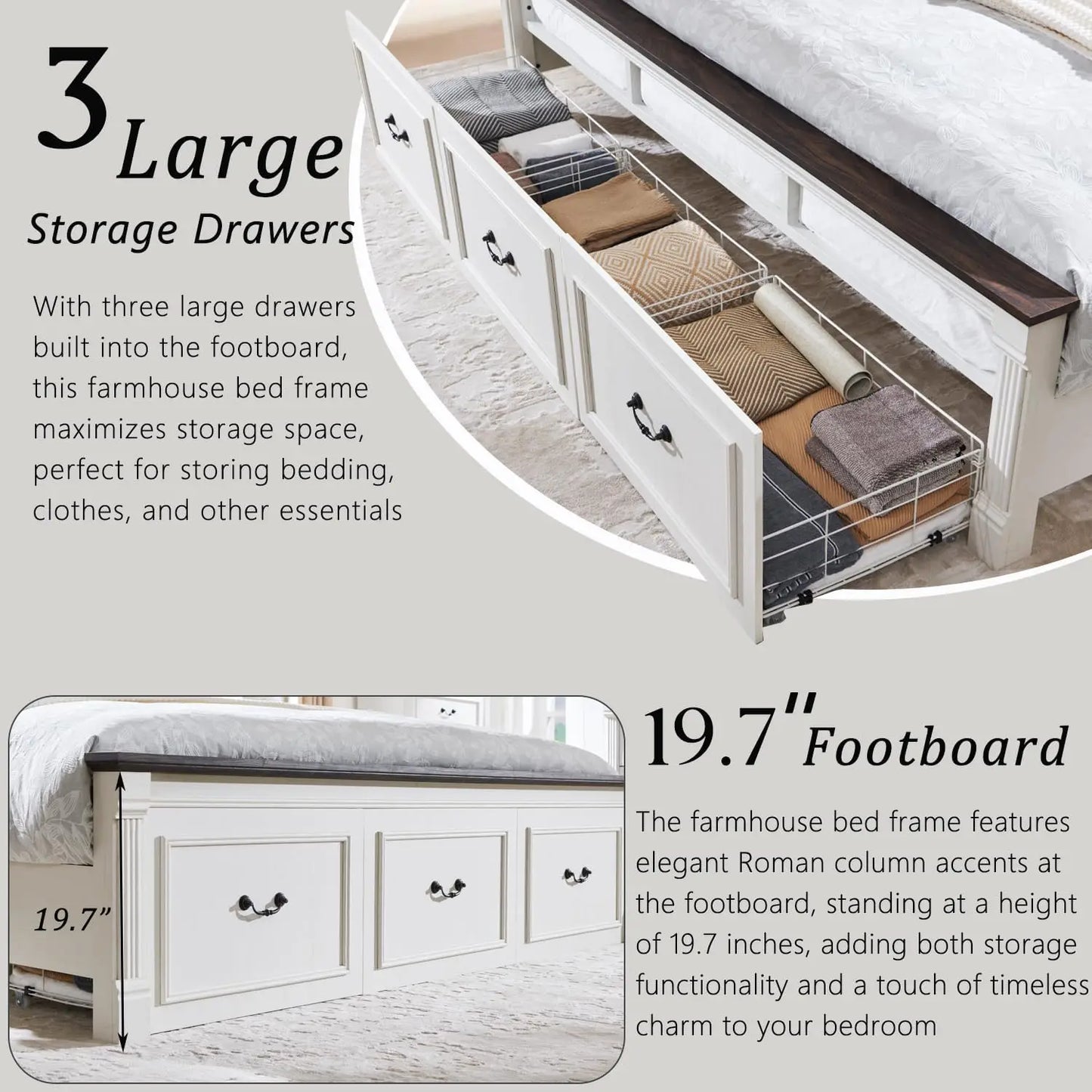 Tall Headboard, Decorative Footboard, Spacious Storage Drawers.