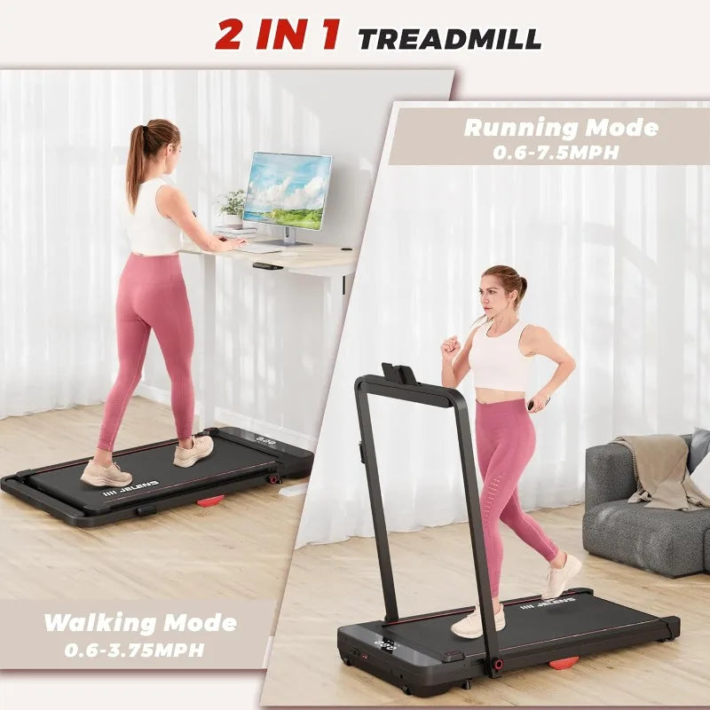 2-in-1 Treadmill, Walking Pad With Remote Control LED Display