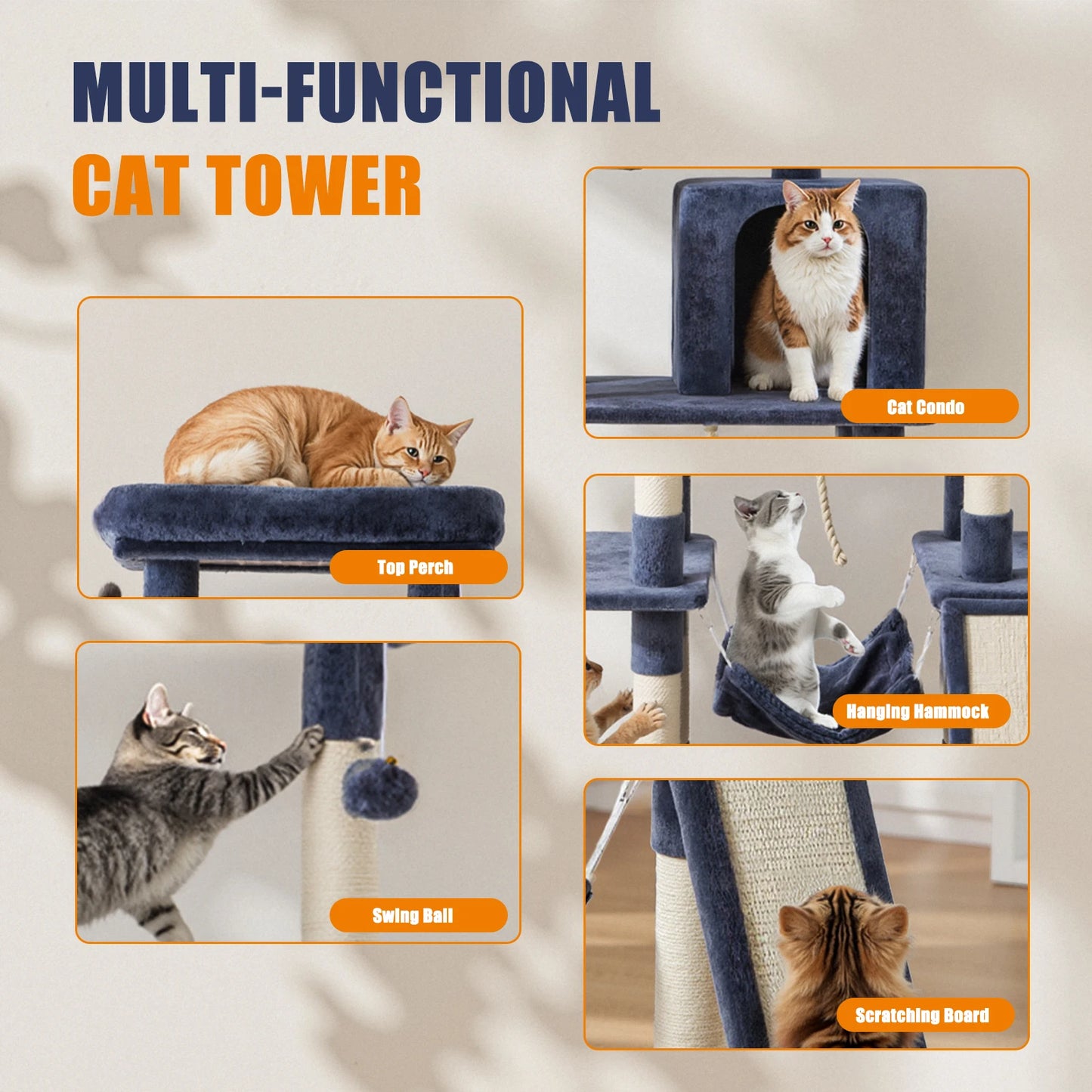 63-Inch Multi-Level Cat Tree for Indoor Cats
