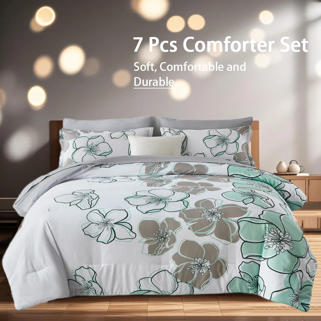 7-Pcs Floral Print Quilt Set