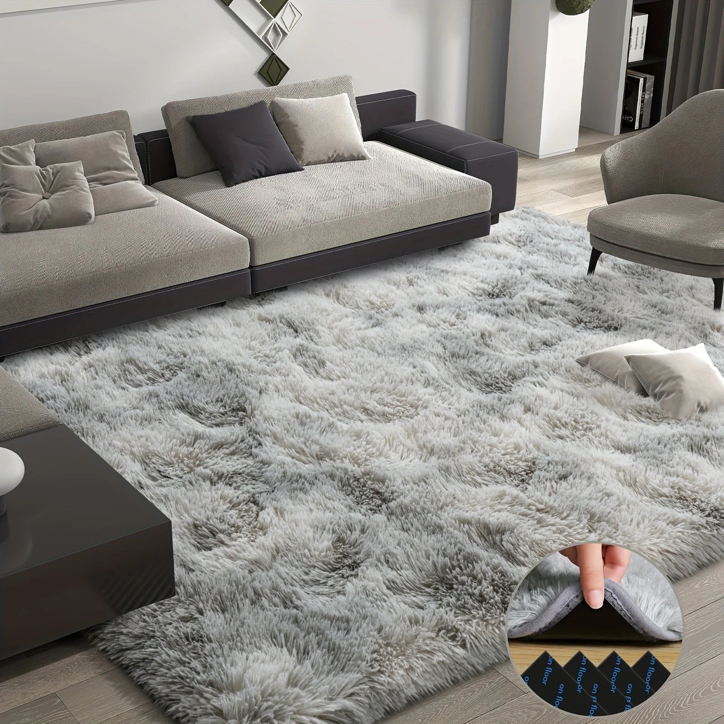 Fluffy Tie-Dyed Gray Home Decoration Carpet