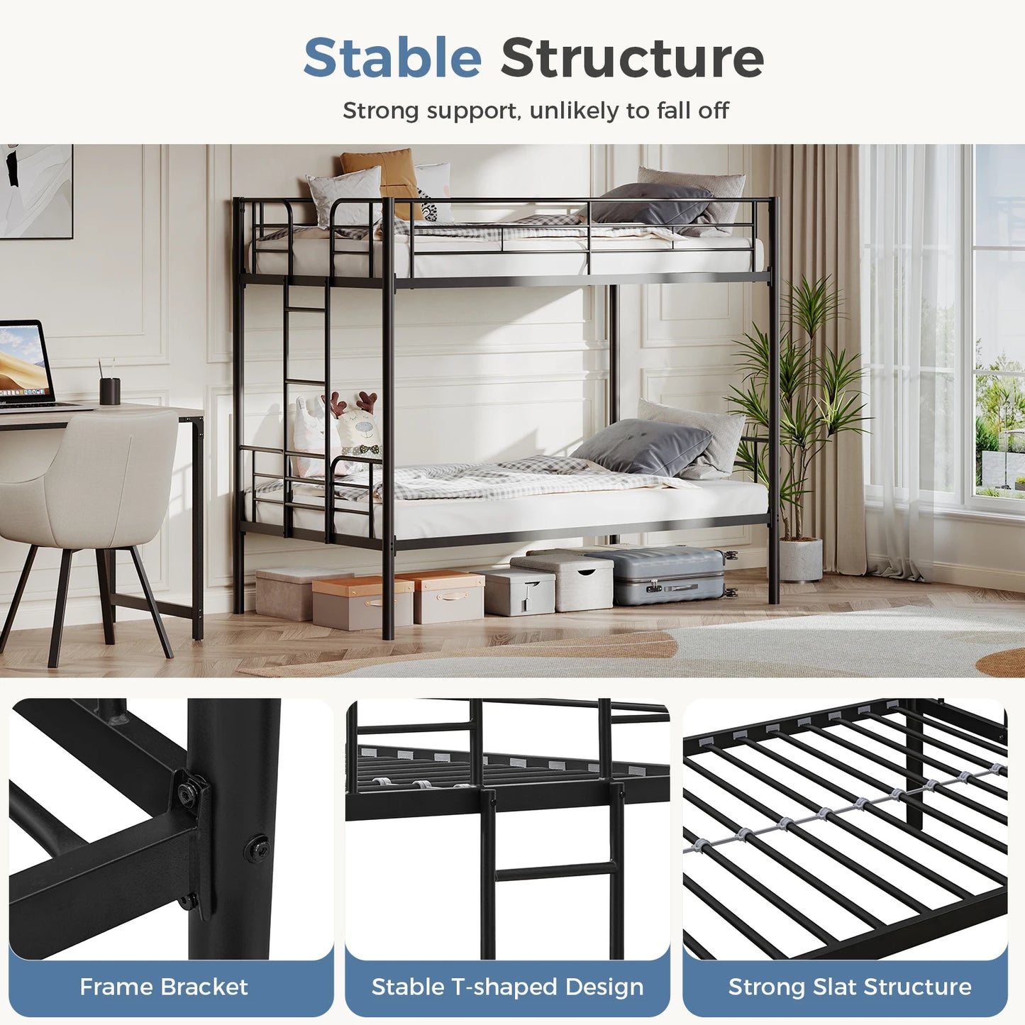 Metal Bunk Bed Frame with Ladder