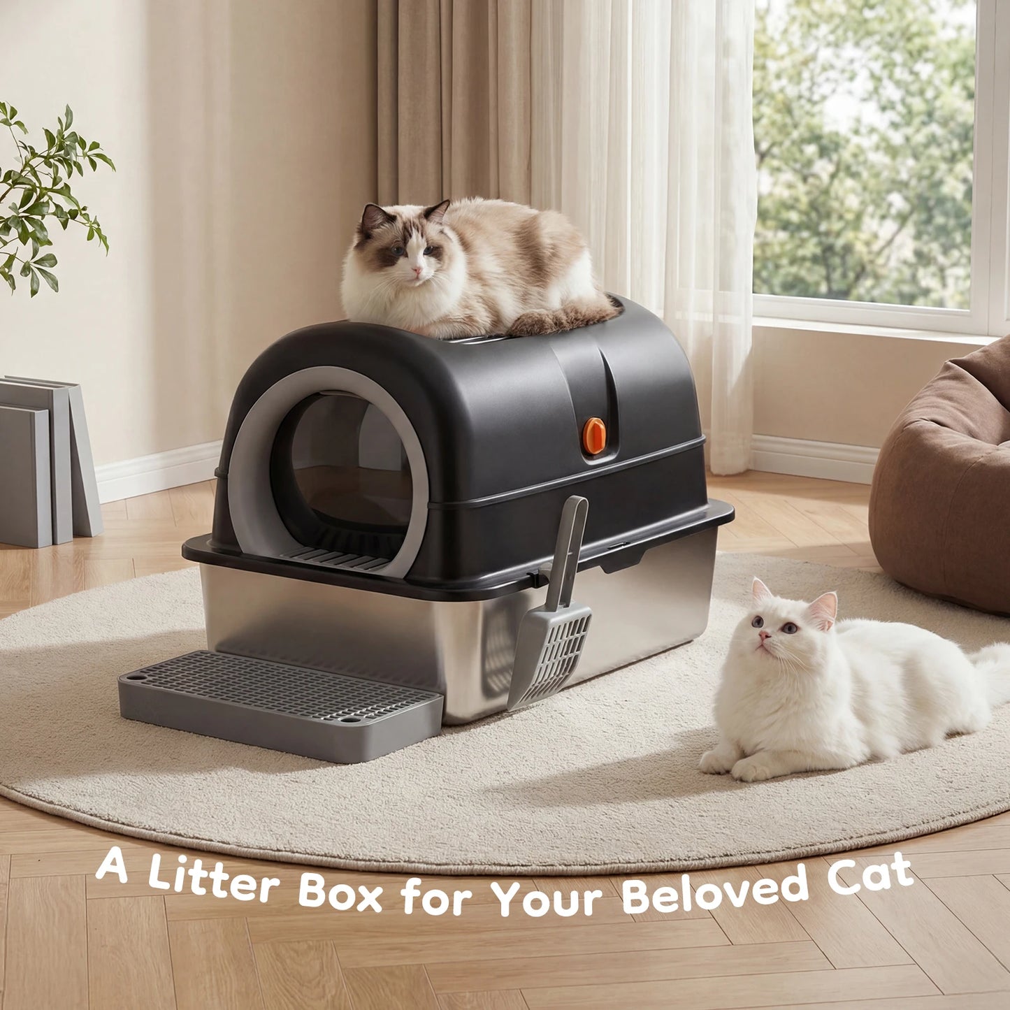 24IN Stainless Steel Cat Litter Box With Lid