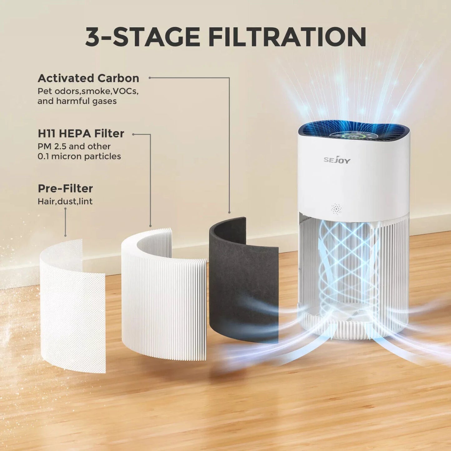 SEJOY HEPA Air Purifier For Home Allergies