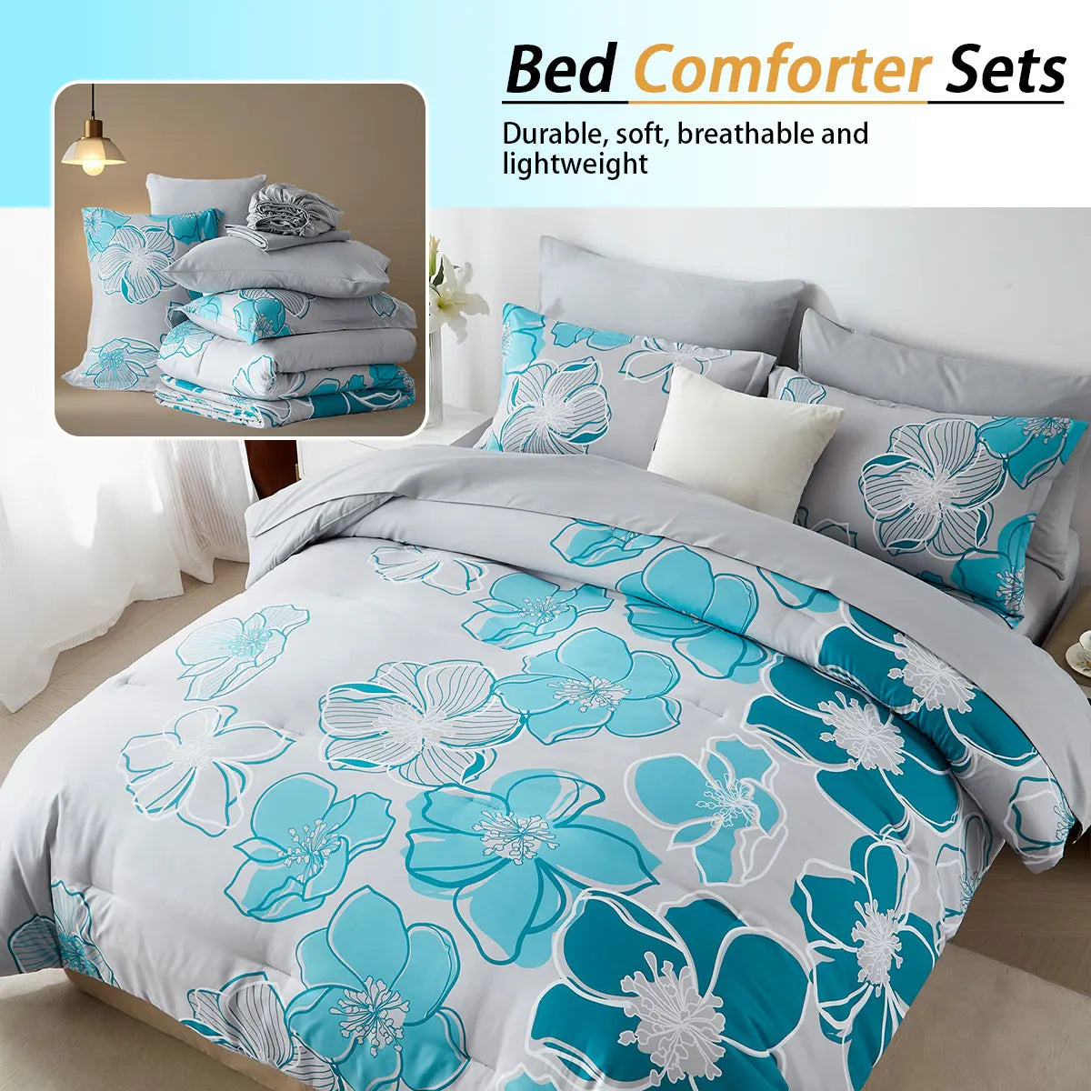 7-Pcs Floral Print Quilt Set