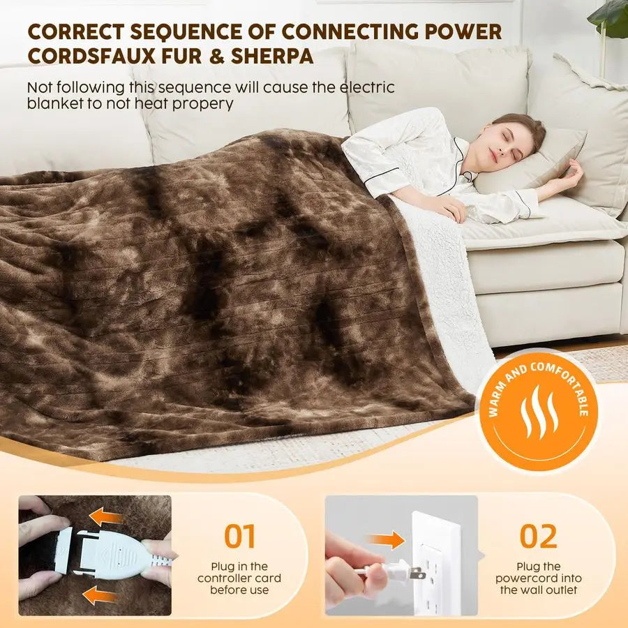 Faux Fur Soft Heated Throw Blanket