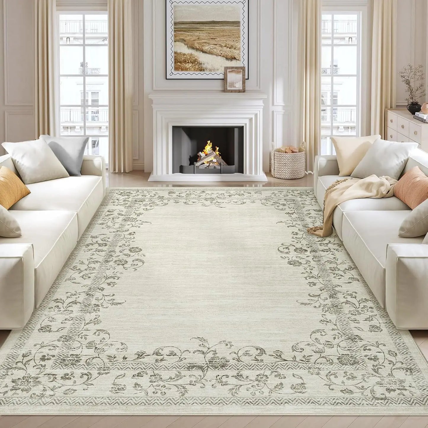 Floral Bordered Large Soft Carpet