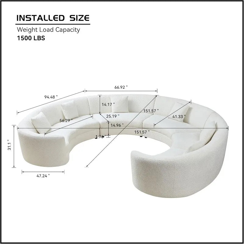 Modern Oversize Curved Sectional Sofa - Cream-White