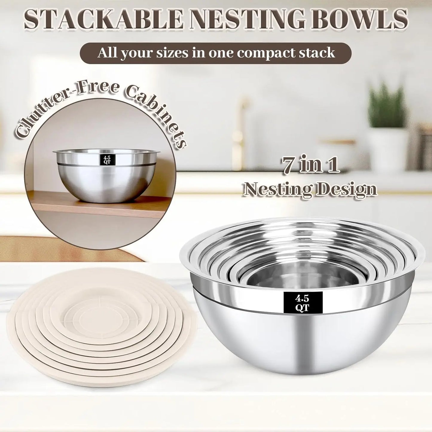 7-Piece Stainless Steel Mixing Bowls With Lids